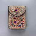 Sac bandoulière bohème en perles avec motif spirale orange et détails de pierres violettes - Spirale Orange