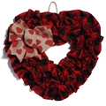 Ghirlanda a cuore in tessuto scozzese rosso e nero con fiocco in iuta per San Valentino - Rosso e Nero
