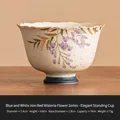 Hand-painted blue and white porcelain teacup with golden wisteria design, 74ml capacity - Yuli Cup [Simple Pack]