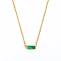Titanium steel necklace with emerald green rectangular gemstone pendant in gold finish - May Necklace - Green