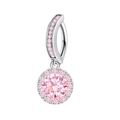Pink zircon navel ring with crystal halo pendant in polished silver finish - Round Stud Style (Silver Pink)
