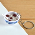 Miniature blue and white porcelain bowl pendant with red bean dessert and soup spoon - Red Bean Soup