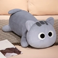 Detailed view of grey plush cat pillow with soft fur texture and cute facial expression - 50cm / Gray Cat