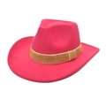 Détail d'un chapeau de cow-boy en laine rose avec bande de paillettes dorées brillantes - M (56-58cm) / Rose rouge