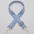 Ethnic style blue geometric pattern bag strap with gold lobster hooks and adjuster - No.632 Geometric Pattern - Gold Hook