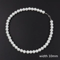 Detail shot of 10mm white faux pearl necklace with silver lobster clasp on black background - 45cm / 10mm