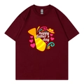 Burgundy short sleeve T-shirt with Happy Father's Day print and tie design - XS / Style 317 / Burgundy