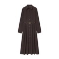 Elegantes dunkelbraunes Hemdblusenkleid in Midilänge mit Gürtel und Langarm - XS / Kaffeebraun