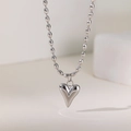 Silver beaded chain necklace with a sleek 3D heart pendant for women and friends - Bead Chain Heart Necklace / Steel