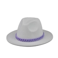 Close-up of light gray wool felt fedora hat with unique lavender purple chain link band - Light Gray (15)
