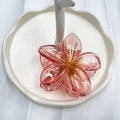 Pinza per capelli a forma di fiore di frangipane in acrilico sfumato rosa e arancio - 8cm / Rosso Trasparente con Cuore Arancione