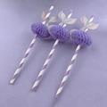 Purple striped paper straws featuring honeycomb spheres and mermaid tail decorative cutouts - Purple Mermaid Tail