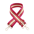 Adjustable wide replacement bag strap with pink, white and bronze gold glitter stripes - Gold Buckle / Rose Purple