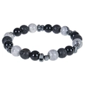 8mm Lavastein und Map Stone Perlenarmband mit schwarzem Obsidian und Metall-Zwischenteilen - Landkartenstein Armband