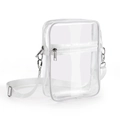 Clear PVC crossbody bag with white trim and adjustable strap for travel and makeup - Small / White
