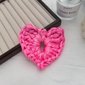 Pink heart-shaped woven hair tie made of premium satin fabric with a braided texture - Heart / Pink