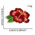 Detailed view of hibiscus flower embroidered patch with precise size measurements - Hawaiian Patch 6# (Hibiscus)
