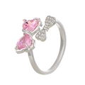 Bague nœud en argent avec zircon rose en forme de cœur et zircons blancs pavés - Argent Rose Cœur Pavé Nœud (DZ-408)