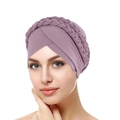 Elegant purple milk silk turban cap with triple braid detail for women's headwear - Leather Purple