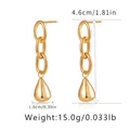 Gold double hoop drop earrings with water drop charms and sizing chart specifications - KE1133 / Gold Teardrop Chain Link