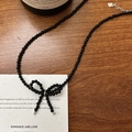 Collier en argent S925 avec perles noires et pendentif en forme de nœud élégant - Argent 925 / Type C Style Agate Noire