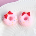 Pink matte resin donut charm with red bow and colorful sprinkles for DIY crafts - Small Bow - Pink Base + Red