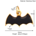 Detail showing dimensions of gold-rimmed black batman pendant in stainless steel material - Bat Logo