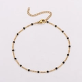 Bohemian 18k gold plated stainless steel anklet with small black drip oil beads - 22+5cm / Gold-Black