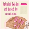 Rosa Katzenauge Mandel Kunstnägel mit silbernen French-Spitzen und Glitzer 24er Set - Rosa Katzenauge Französischer Stil (3XB1-13770) / 24 Stück/Box (Inklusive Gelee-Kleber/Nagelfeile)