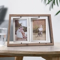 Modern Nordic rotating double-sided 6-inch wooden picture frame for desk display - Trapezoid Double Dark Wood