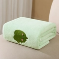 Soft mint green coral fleece baby towel with cute cartoon dinosaur embroidery - 110*105cm / Green Dinosaur
