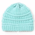 Close-up of thick ribbed knit texture on soft pastel blue winter beanie for infants - Mint Green