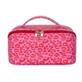Rosa und rote Kosmetiktasche mit Leopardenmuster, Tragegriff und Gold-Reißverschluss - Rosenroter Leopard