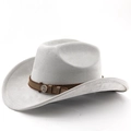 Detail of light grey cowboy hat showing soft felt texture and leather band with metal badge - M (56-58cm) / Light Gray