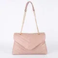 Dusty pink chevron quilted flap bag with golden metal chain strap and elegant finish - Flesh Pink