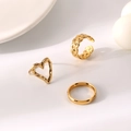 Three-piece set of elegant gold titanium steel rings with heart and woven textures - J612-Heart Woven Gold 3-Piece Set