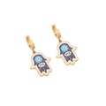 Hamsa Hand Creolen in Gold mit blauem Emaille Auge und funkelnden Kristallen - Ohrringe