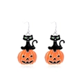 Halloween drop earrings with orange pumpkin and black cat charms for festive party costume - 10 Black Cat Pumpkin Style