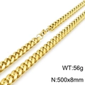 Goudkleurige titanium stalen Cubaanse schakelketting met draaksluiting, 500x8mm - Gouden Gepolijste Afgeronde Cubaanse Ketting (Kreeftsluiting) / 20cm