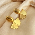 Elegant gold ginkgo leaf stud earrings with a fan-shaped metal design on satin cloth - Gold - Large Fan Shaped Ginkgo Leaf
