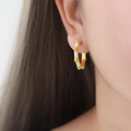 French style gold-plated titanium steel hoop earrings with white enamel and floral accents - Gold/White