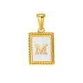 Goldener Rechteck-Anhänger mit Buchstabe M, weiße Einlage, Edelstahl-Halskette - Buchstabe M
