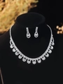 Luxurious silver bridal jewelry set with flower-shaped zircon necklace and earrings - DTN14027309SZ-Silver Double Row Floral