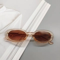 Hip hop oval sunglasses with champagne transparent frames and tea brown lenses - Champagne