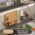 Gunmetal grey wall-mounted stainless steel lid and cutting board rack 2-pair set - Stainless Steel / 2 Pairs Set / Gunmetal