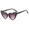 Gafas de sol corazón para niños con montura negra, margaritas y lentes degradadas - C1-Negro