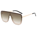 Modern oversized shield sunglasses with gold metal frame and brown gradient lenses - Gold Frame Gradient Tea Lens