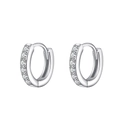 Minimalist silver geometric hoop earrings with sparkling micro-pave crystals - TED344-Minimalist Rhinestone Hoop