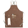 Brown canvas apron with leather straps and multiple utility pockets for professionals - Thick Camel Canvas with Ribbon Straps & Loop