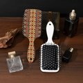 Bohemian style cushion hair brush set featuring wood and white finishes for scalp massage - Customizable Pattern / Red Floral Pattern